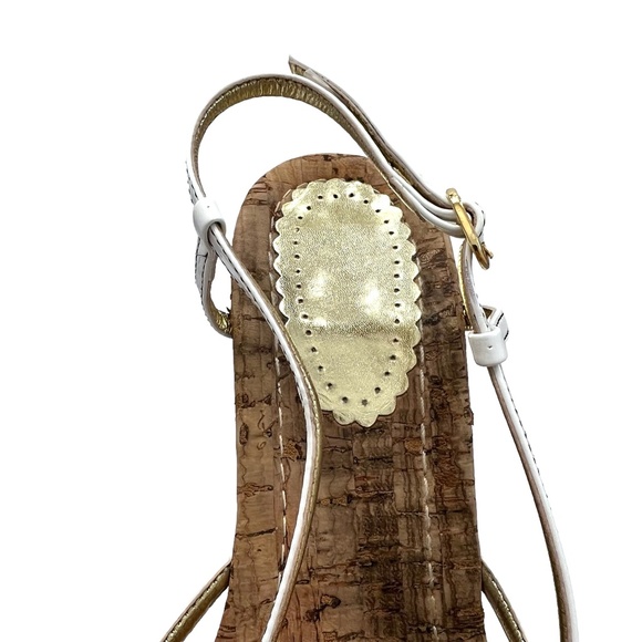 SERGIO ZELCER WHITE PATENT LEATHER & CORK BOTTOM SANDAL PLATFORM WEDGES - Picture 5 of 16